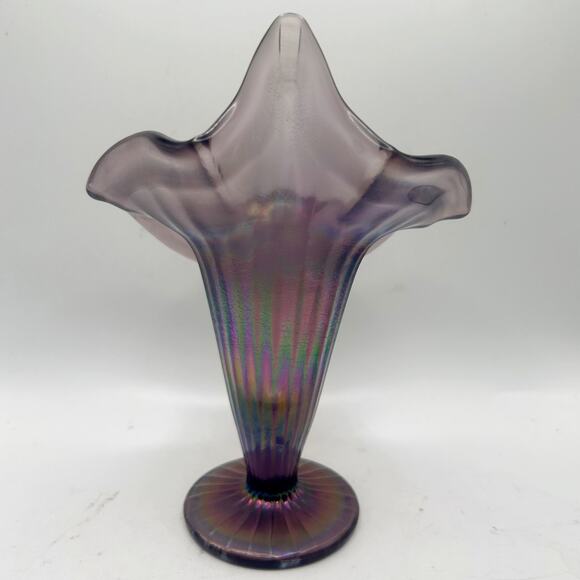 VTG Fenton Art Glass Amethyst Iridescent Violet Satin 7" Jack-in-the-Pulpit Vase - Picture 8 of 10